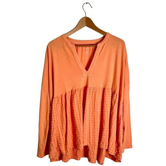 Anthropologie Tops - Pilcro Anthropologie Babydoll Top Women’s Sz M Flutter Orange Cotton Viscose